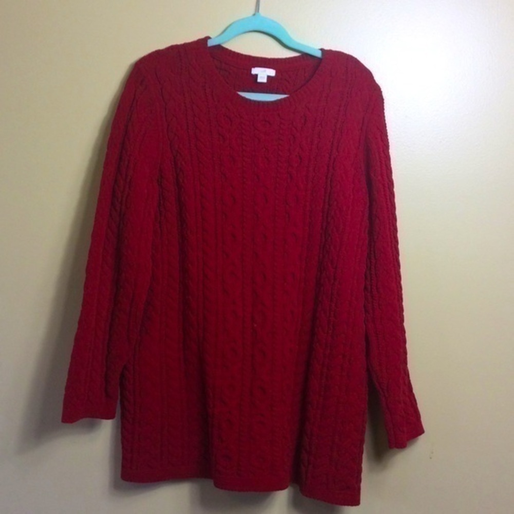 J Jill red chenille cable-knit tunic sweater. Large.